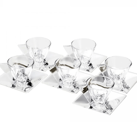 Kit 6 Xicaras Chá e Pires Prata Veneza 150ml