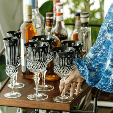 Taça Cristal Lapidado 69 P/água Preto Mozart 370ml