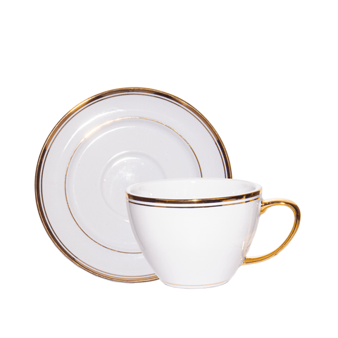 Xicara com Pires de Porcelana P/Chá Versa com Filete em Ouro 24k