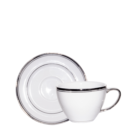 Xicara com Pires de Porcelana P/Chá Versa com Filete em Prata