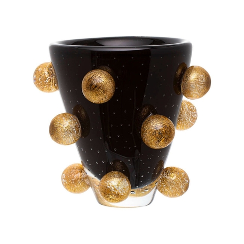 Vaso Murano Cloud Preto com Ouro 24k