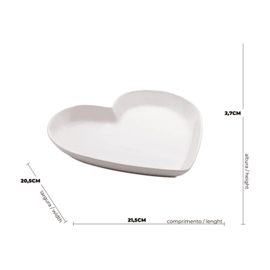 Travessa de Cerâmica Coração Branco Pequeno