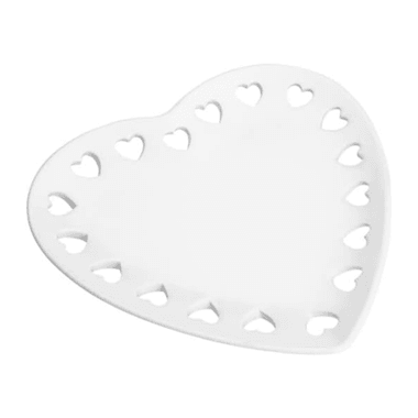 Travessa de Cerâmica Vazada Coração Branco Grande