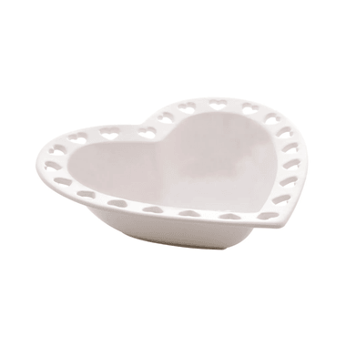 Travessa de Cerâmica Vazada Coração Branco Pequeno