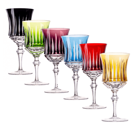 Kit 6 Taças Cristal Lapidado 66 P/Vinho Tinto Colorida