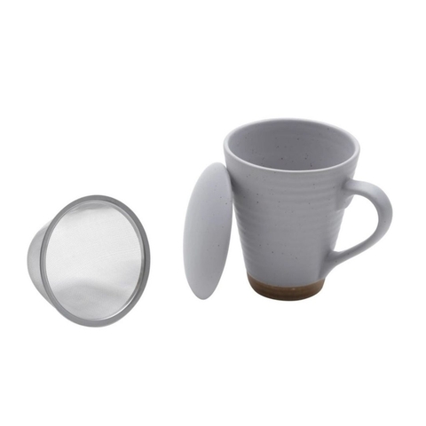 Caneca Cerâmica com Infusor Romance Cinza