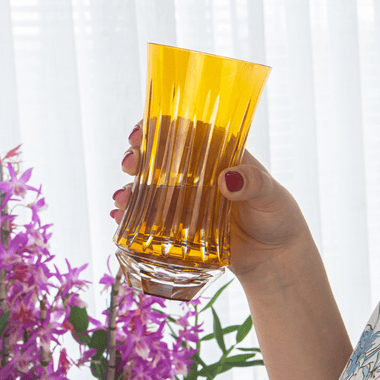 Copo Cristal Lapidado Long Drink Amarelo 400ml