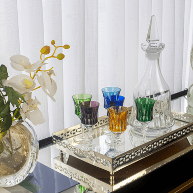 Kit Licoreira Cristal Incolor e 6 Taças Cristal Coloridas Lapidado 66