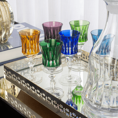 Taça Cristal Lapidado 66 Licor Azul Escuro 80ml