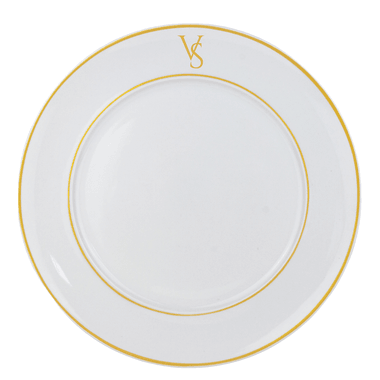 Kit 6 Pratos Rasos de Porcelana Iniciais Borda Personalizadas Dourado