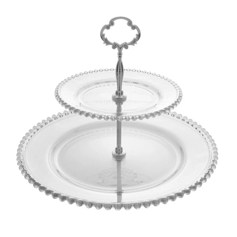 Prato Duplo de Cristal P/Doces Pearl