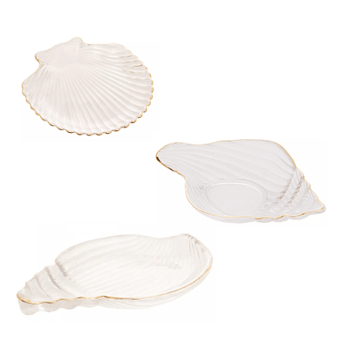 Kit 3 Mini Travessas Concha com Fio Dourado