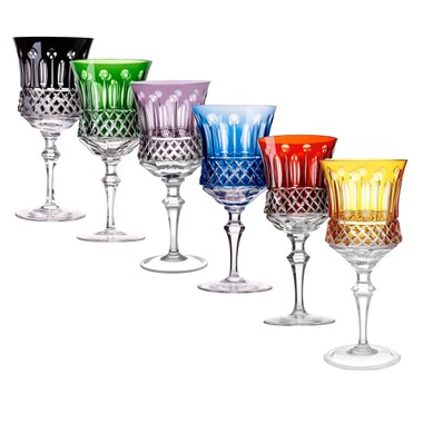 Kit 6 Taças 19 Cristal Lapidado 69 P/água Colorida