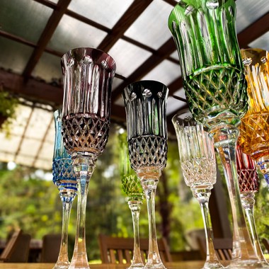 Taça Cristal Lapidado 69 P/Champagne Verde Escuro Mozart 190ml