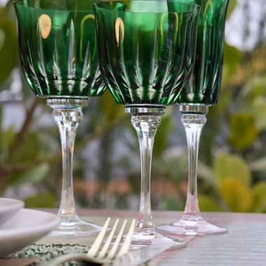 Taça de Cristal Lapidado 66 P/Vinho Tinto Verde Escuro