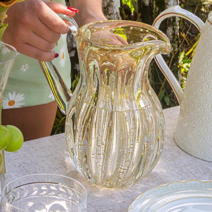 Jarra de Murano Anna Cristal C-Ouro | Di Fleuri Home