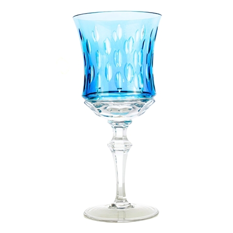 Taça de Cristal Lapidado 71 P/água Azul Claro