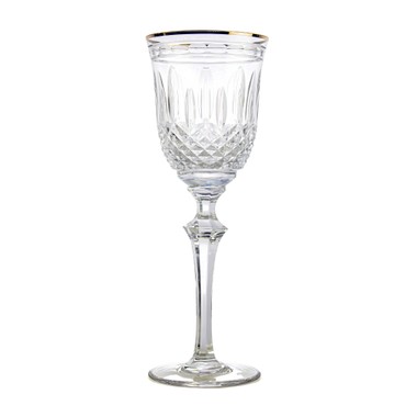 Taça de Cristal Lapidado 68 P/Vinho Tinto C/Borda em Ouro 24k