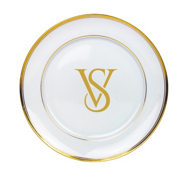 Kit 6 Pratos Rasos de Porcelana Monograma Centro Personalizadas Ouro 24k