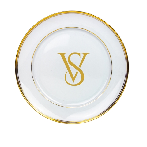 Kit 6 Pratos Rasos de Porcelana Monograma Centro Personalizadas Ouro 24k
