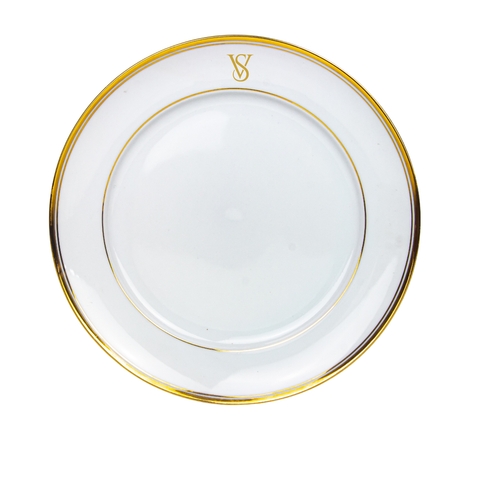 Kit 6 Pratos Rasos de Porcelana Monograma Borda Personalizadas Ouro 24k