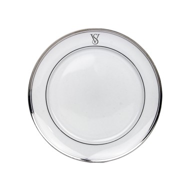 Kit 6 Pratos Rasos de Porcelana Monograma Borda Personalizadas Prata