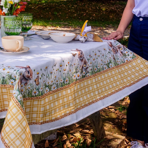 Toalha de Mesa Retangular 8 Lugares Jardim Páscoa