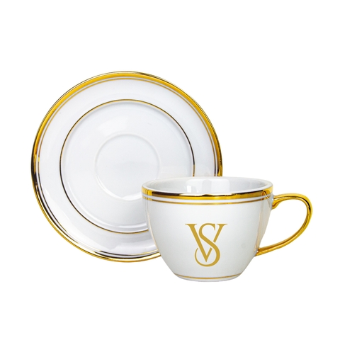Kit 6 Xicaras e Pires de Porcelana Monograma Personalizadas Ouro 24k