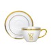 Kit 6 Xicaras e Pires de Porcelana Monograma Personalizadas Ouro 24k