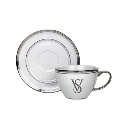 Kit 6 Xicaras e Pires de Porcelana Monograma Personalizadas Prata