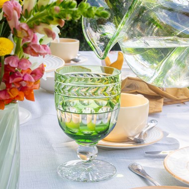 Taça Cristal Lapidado P/água Laranjeiras Mozart 450ml Verde Claro