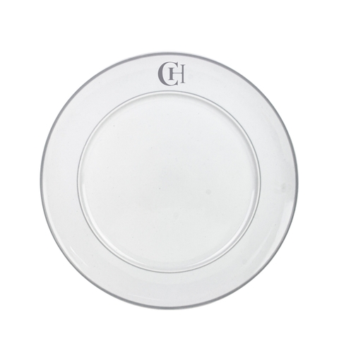 Kit 6 Pratos Rasos de Porcelana Iniciais Borda Personalizadas Prateado