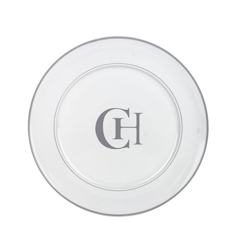Kit 6 Pratos Rasos de Porcelana Iniciais Centro Personalizadas Prateado