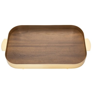 Bandeja de Ouro 24k Oblonga Galeria C/Fundo Madeira Média St James