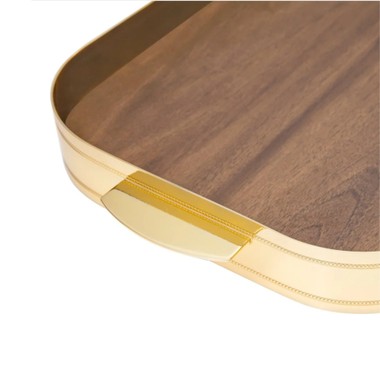 Bandeja de Ouro 24k Oblonga Galeria C/Fundo Madeira Média St James