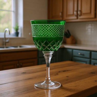 Taça Cristal Lapidado 78 P/água Verde Escuro