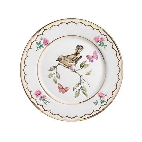 Prato Sobremesa Sweet Bird C/Filete Ouro