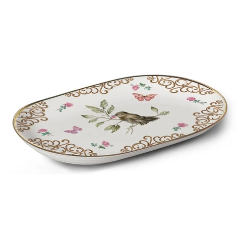 Travessa Oval Sweet Bird C/ Filete Ouro