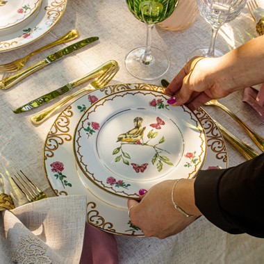 Prato Sobremesa Sweet Bird C/Filete Ouro