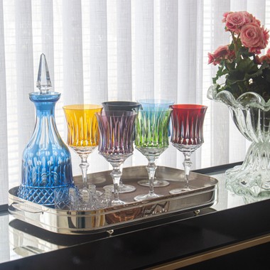 Kit 6 Taças Cristal Lapidado 66 P/Vinho Tinto Colorida