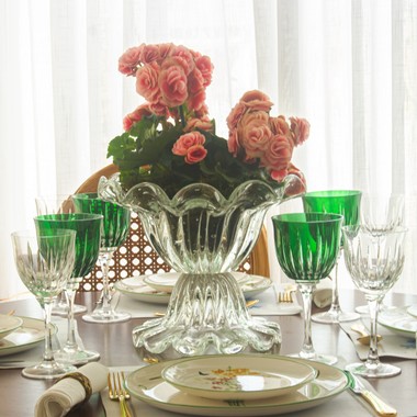 Kit de 6 Taças de Cristal Lapidado 66 P/Agua Verde Escuro