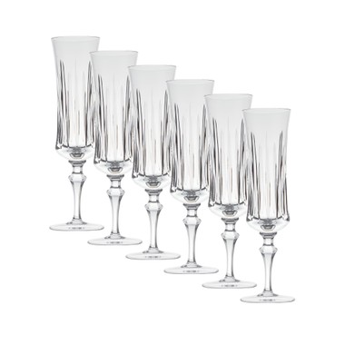 Kit 6 Taças de Cristal Lapidado P/Champagne Incolor 210ml