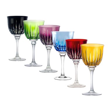 Kit 6 Taças Cristal Lapidado 66 P/Vinho Sonata Colorida