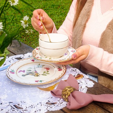 Xicara C/Pires Sweet Bird C/Filete Ouro