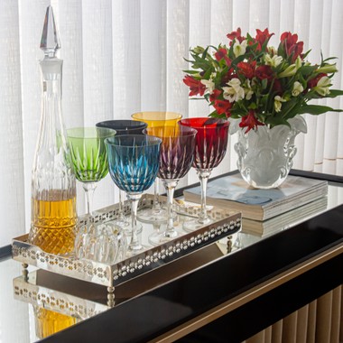 Kit 6 Taças Cristal Lapidado 66 P/Vinho Sonata Colorida