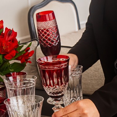 Taça Cristal Lapidado 79 P/Champagne Vermelho 230ml