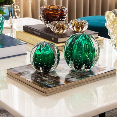 Kit 2 Esferas de Murano P e M Senna Verde Folha