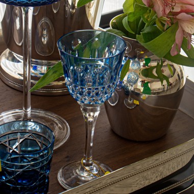 Taça Cristal Lapidado 69 Licor Azul Claro 60ml