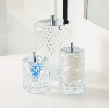 Porta Cotonete Murano Lush Cristal e Prata