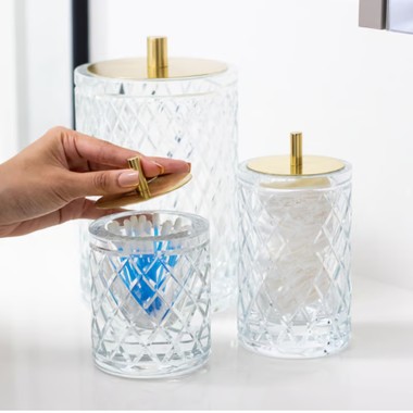 Porta Cotonete Murano Lush Cristal e Dourado